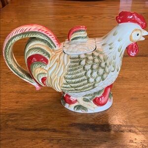Royal Doulton Rooster Chanticlair Teapot and Lid Red and Green Ceramic 2004